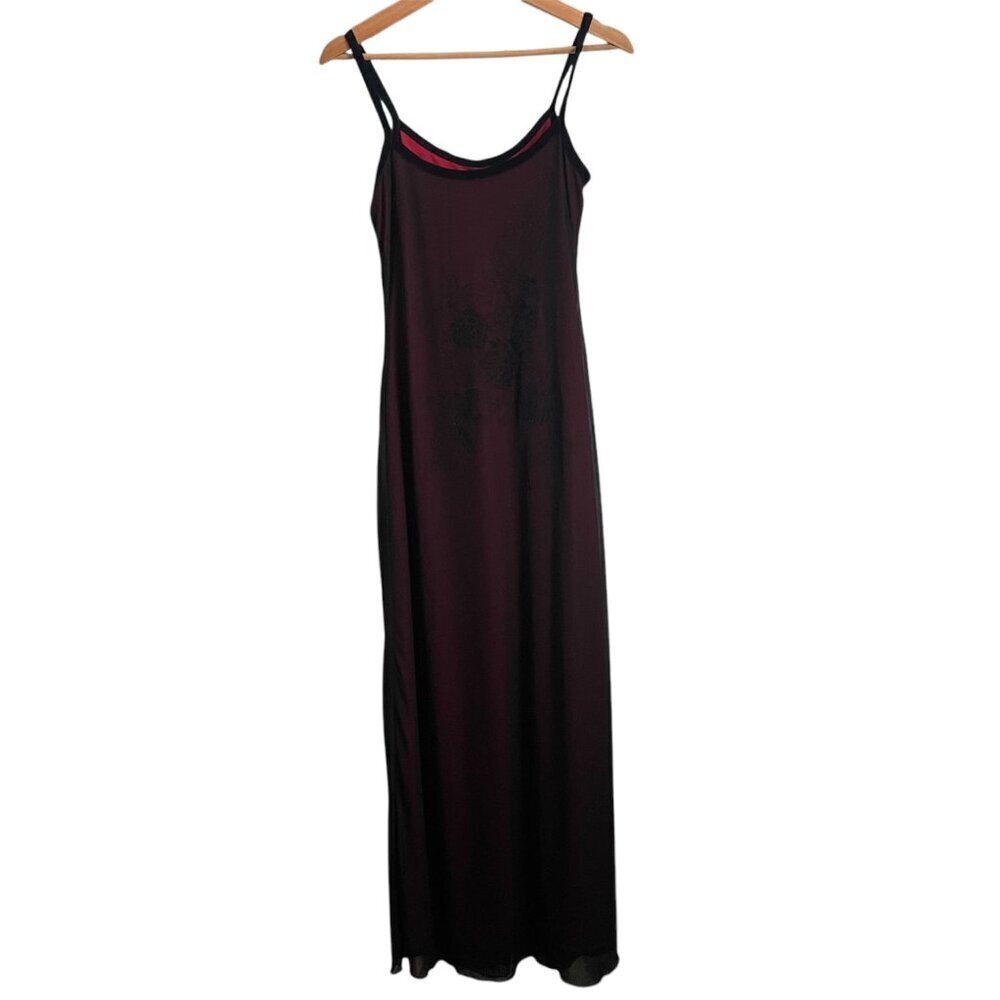 Vintage 90s Y2K Mesh Prom Maxi Dress Size S Velvet Burnout Formal Whimsigoth